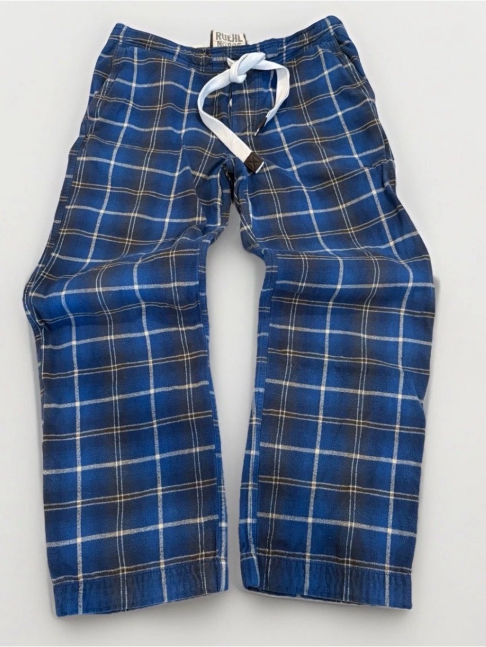 Y2K Ruehl No.925 Plaid Lounge Pants Men's Size Medium AF Blue Heavyweight